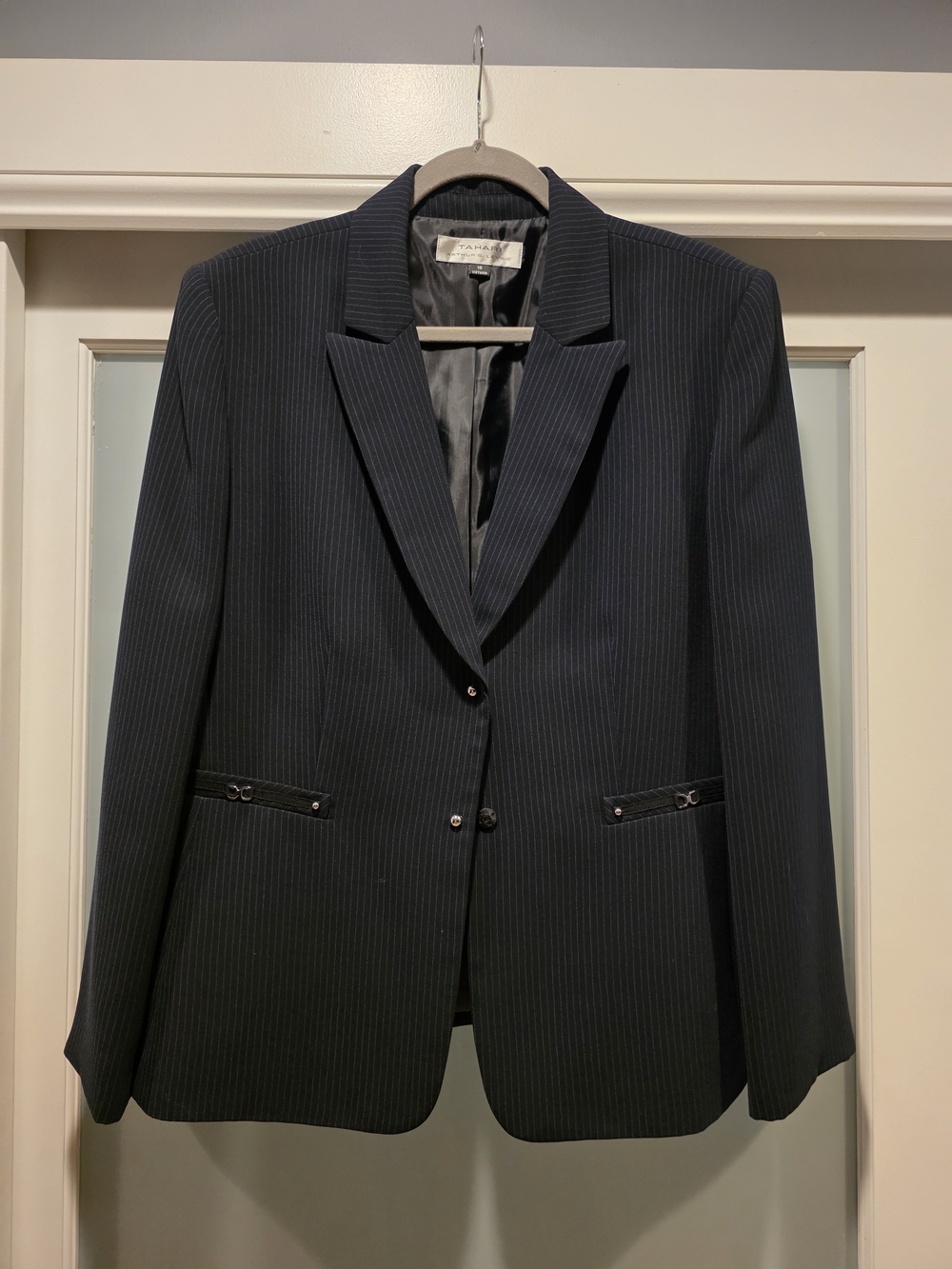 Tahari Tailored Dark Navy Pinstripe Two-Button Blazer